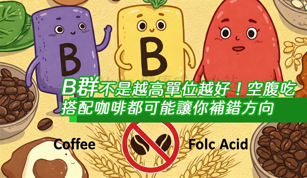 「B群不是越高單位越好！搞錯時機，小心越吃越累」引爆討論🔥很多人補B群想提神、抗壓，卻反而越吃越沒力？原來高單位不等於高效！專家拆解B群常見誤區，像是空腹吃、搭配咖啡、亂補葉酸都可能讓你補錯方向，想吃對又吃巧，必看！
