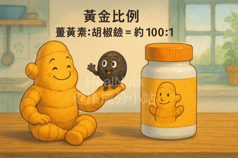 薑黃素+黑胡椒真的更強?解析為何這組合吸收率高出20倍 3 薑黃素+黑胡椒,薑黃素:胡椒鹼 = 約 100:1(例如:500mg 薑黃素搭配 5mg 胡椒鹼)
這個比例既能提高吸收率,又能避免胡椒鹼過量可能帶來的副作用(如胃部不適)。