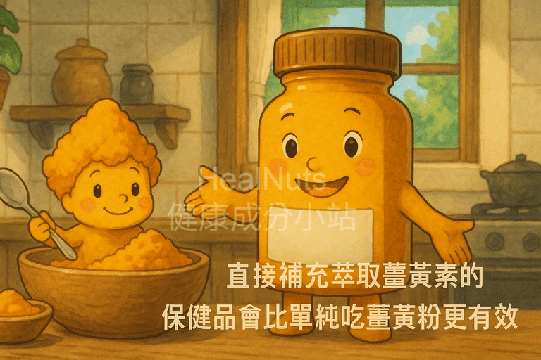 薑黃素是什麼?這個「黃金香料」竟藏抗老防癌的秘密神奇功效! 3 天然薑黃粉中,薑黃素含量通常不到 3%,也就是說你吃一大匙薑黃粉,實際攝取到的薑黃素超少, 所以若想要達到研究證實的健康效果,直接補充萃取薑黃素的保健品會比單純吃薑黃粉更有效!