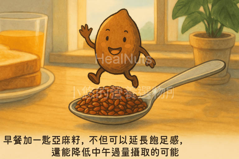 如果你早餐加一匙亞麻籽在優格或燕麥中，不但可以延長飽足感，還能降低中午過量攝取的可能性