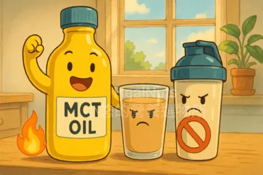 MCT油是斷食期中的燃脂好幫手，但別和含糖或含蛋白的飲品混搭，否則燃脂效果大打折扣。